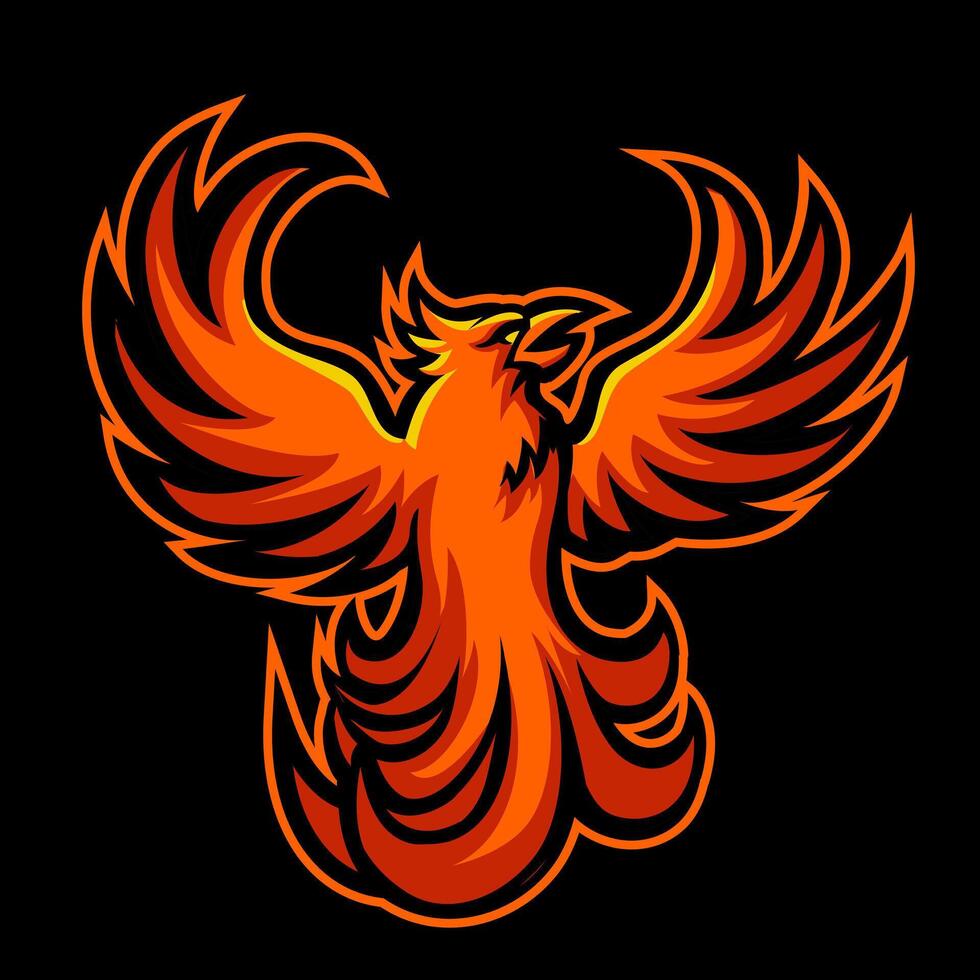 Red Phoenix esport mascot logo isolated on dark Red Background vector