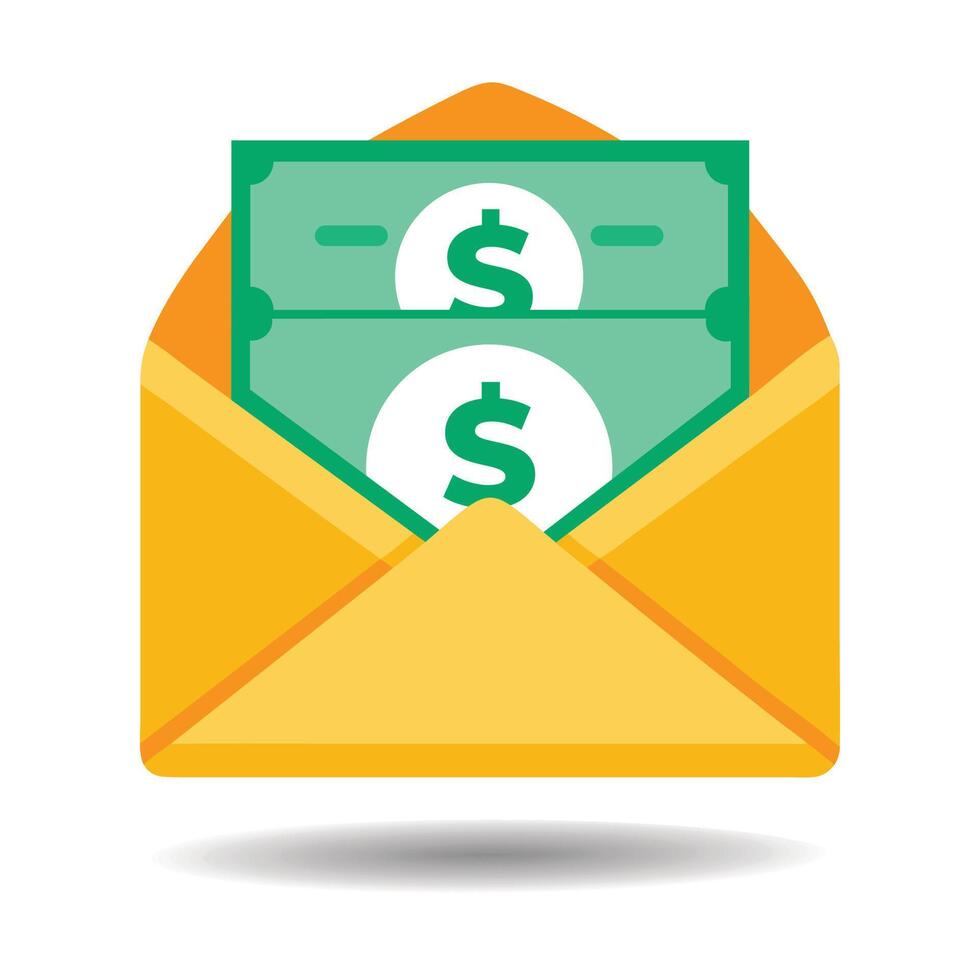 Icon of an open envelope with money. Dollar accounts. Salary, earnings and savings concept vector