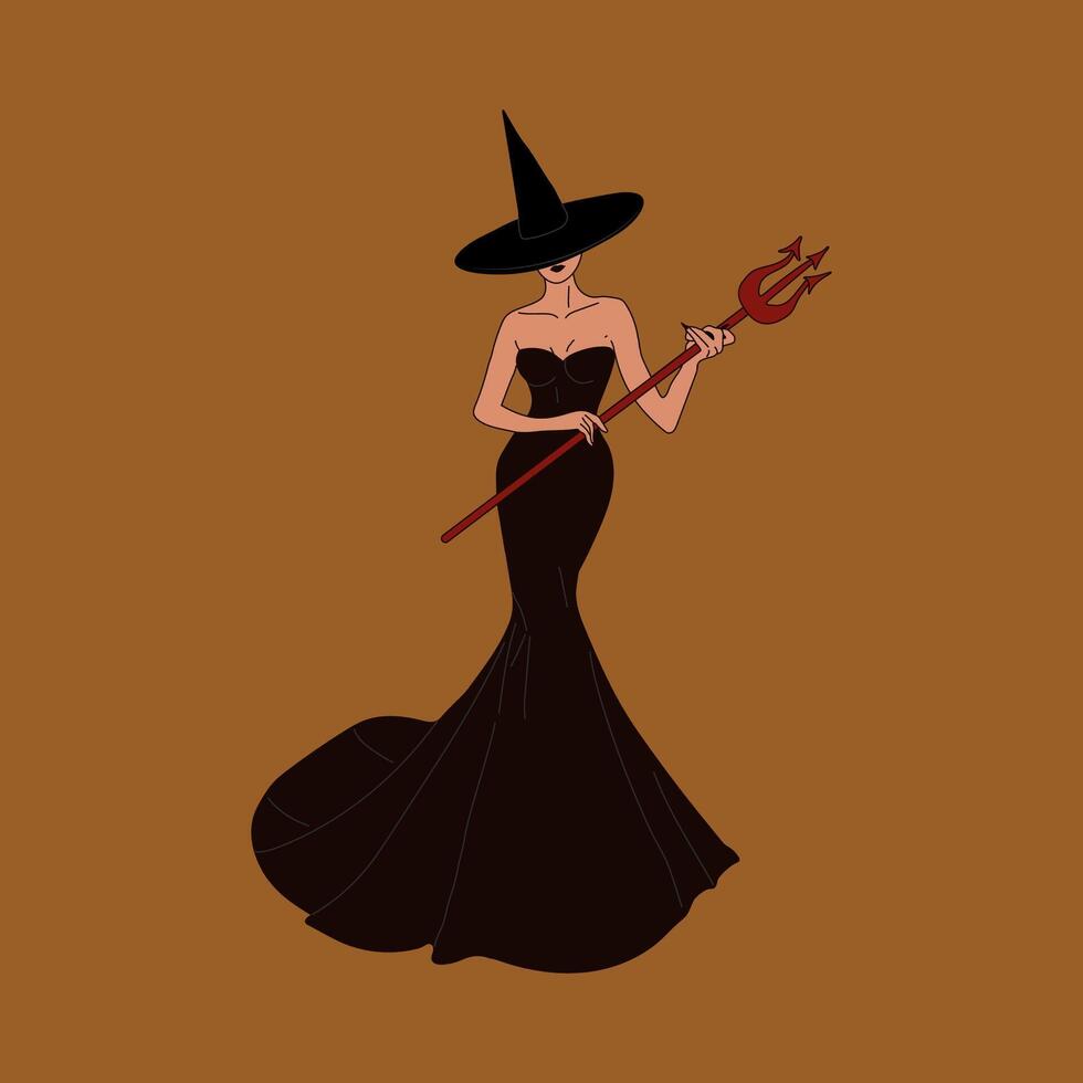 Halloween costume concept. Witch. Cute ladies. Retro style. vector