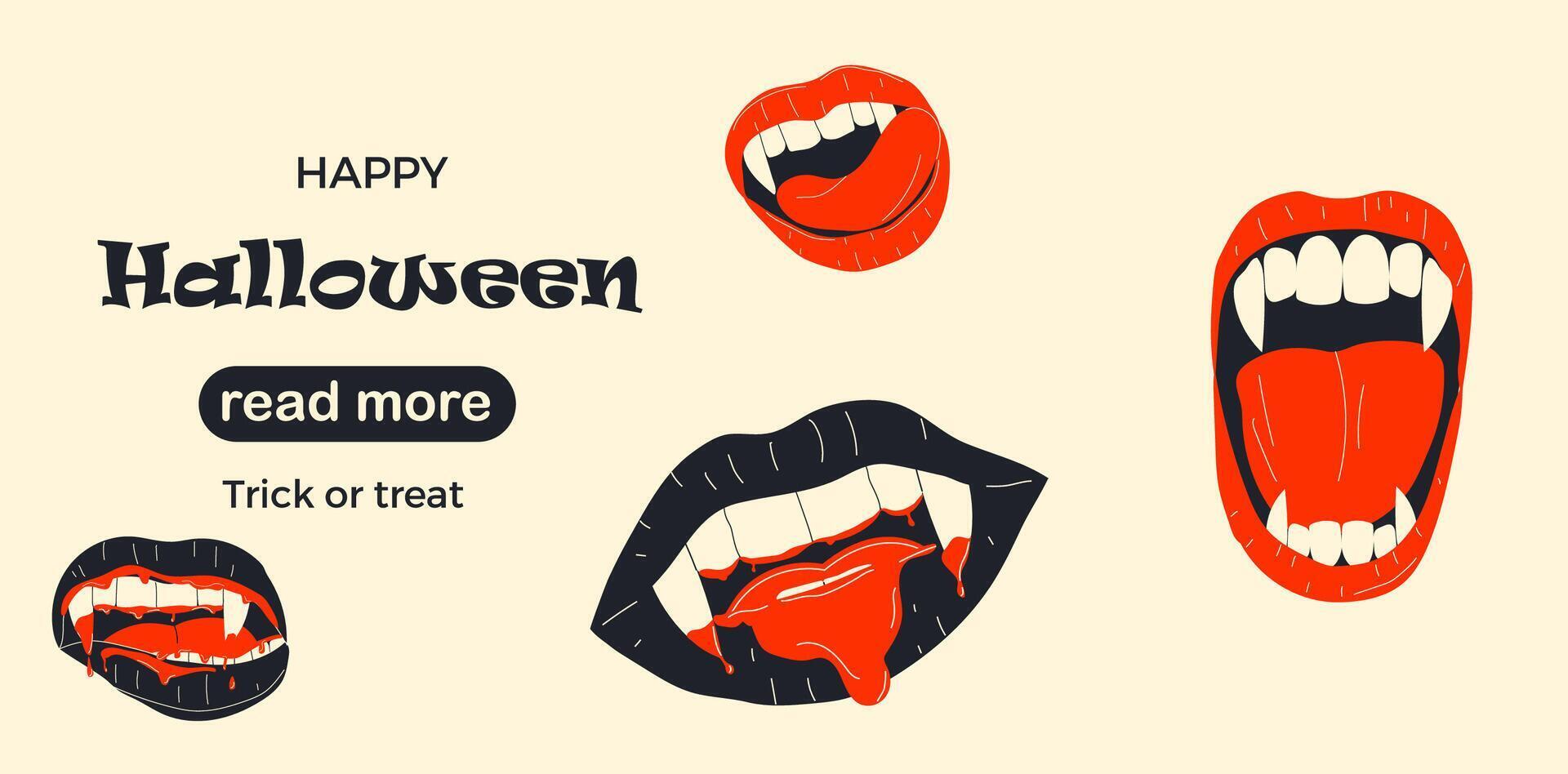 Web page design template. Vampire mouth with fangs. vector