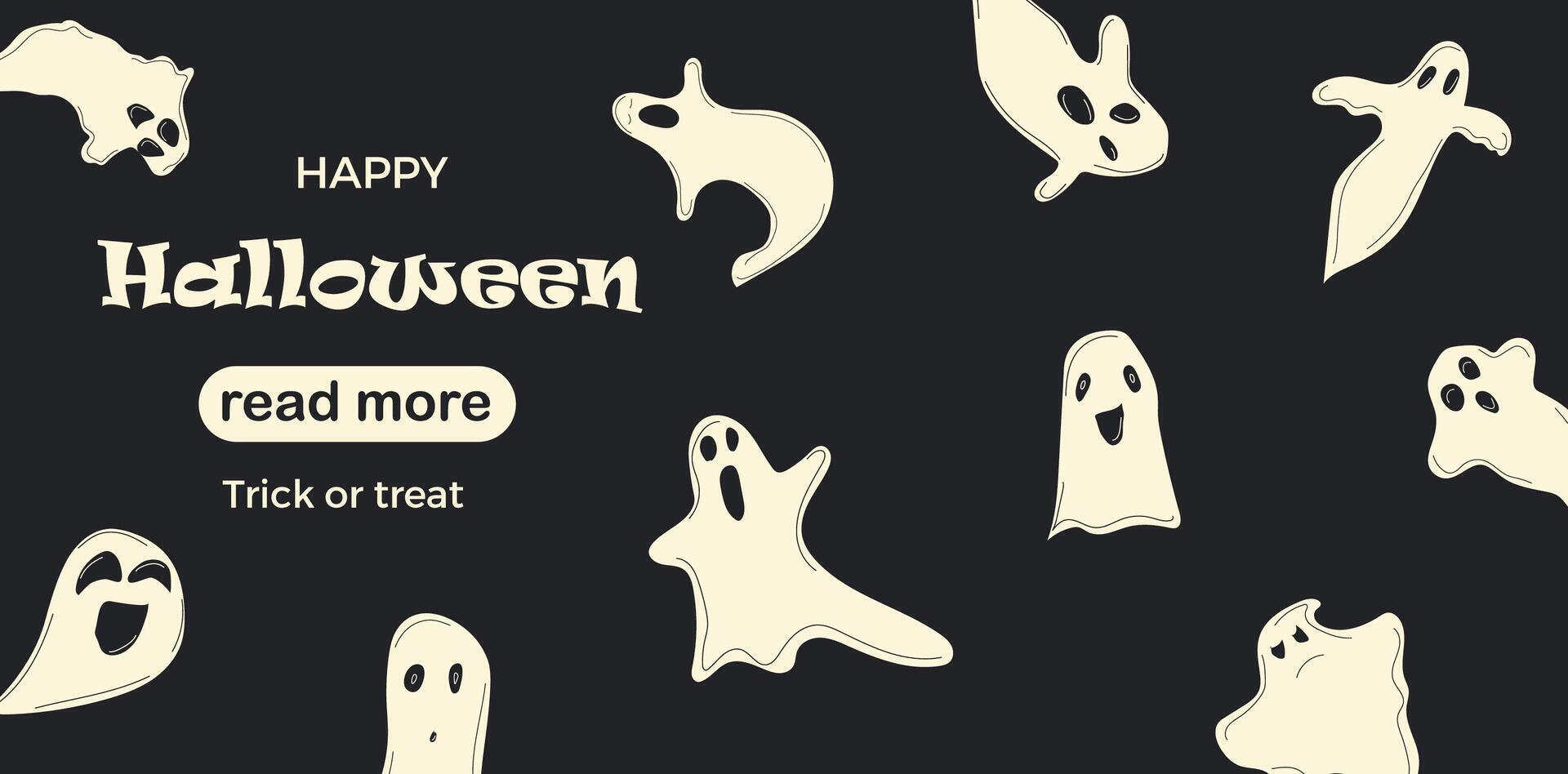 Web page design template. Spooky flying phantom ghosts . vector
