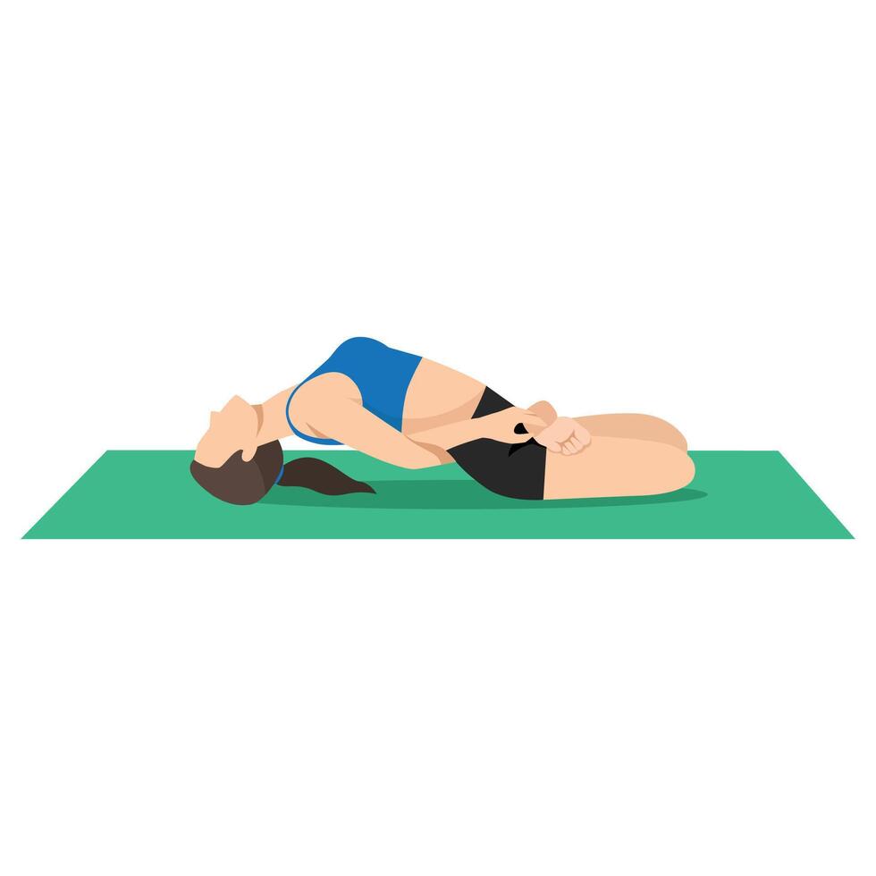 Woman doing Reclined Bound Lotus Pose or Supta Baddha Padmasana yoga exercise. vector