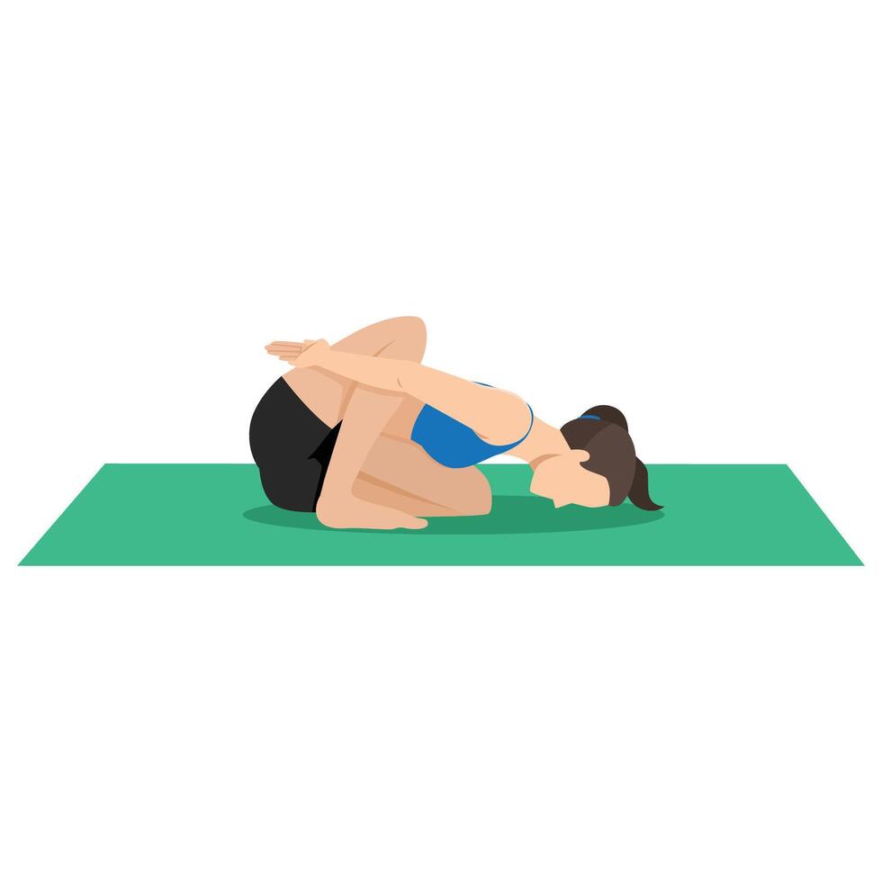 Woman doing Reverse Table Top Pose Legs In Figure Four or Ardha Purvottanasana Pada Ardha Utkatasana. vector