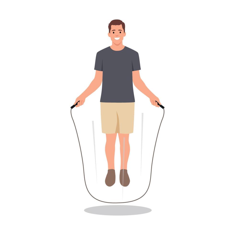 Young man skipping with a jump rope. vector
