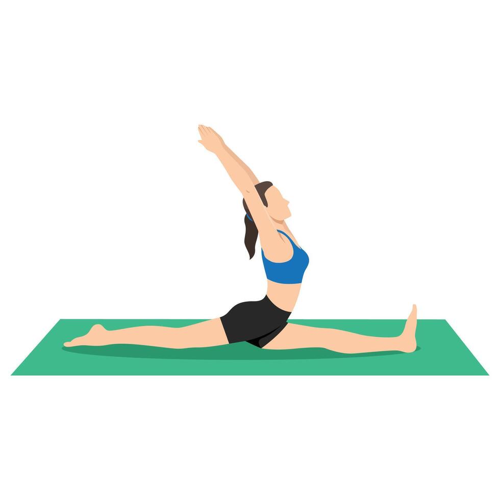 Woman doing Splits Pose, Front splits pose, Monkey Pose or Hanumanasana. vector