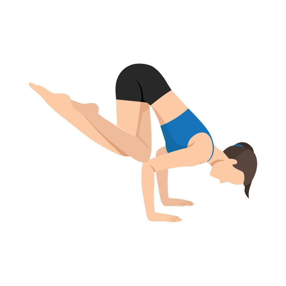 Woman doing Crow Pose With Eagle Legs or Bakasana Pada Garudasana. vector