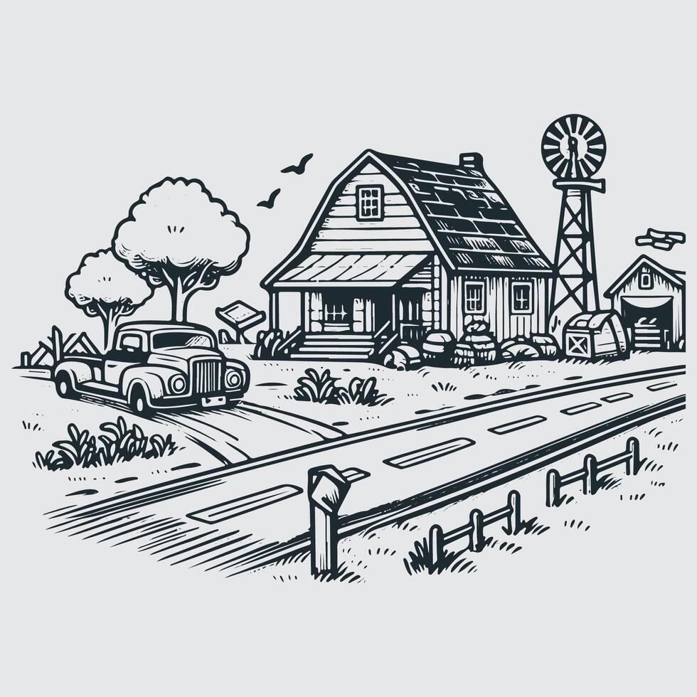 Roadside Farm Sketch vector
