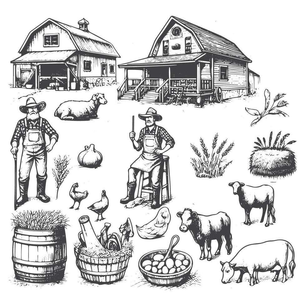 Rustic Farm Life Illustrations vector