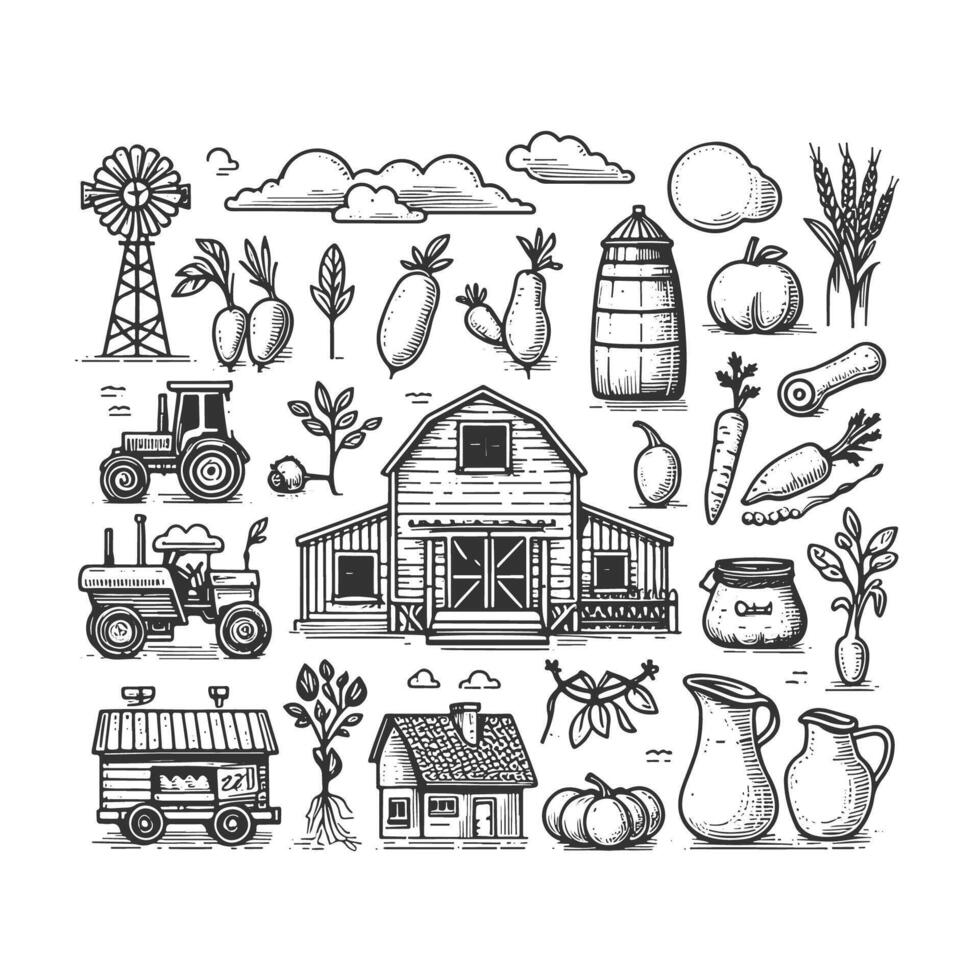 Hand Drawn Farm Elements Illustrations vector