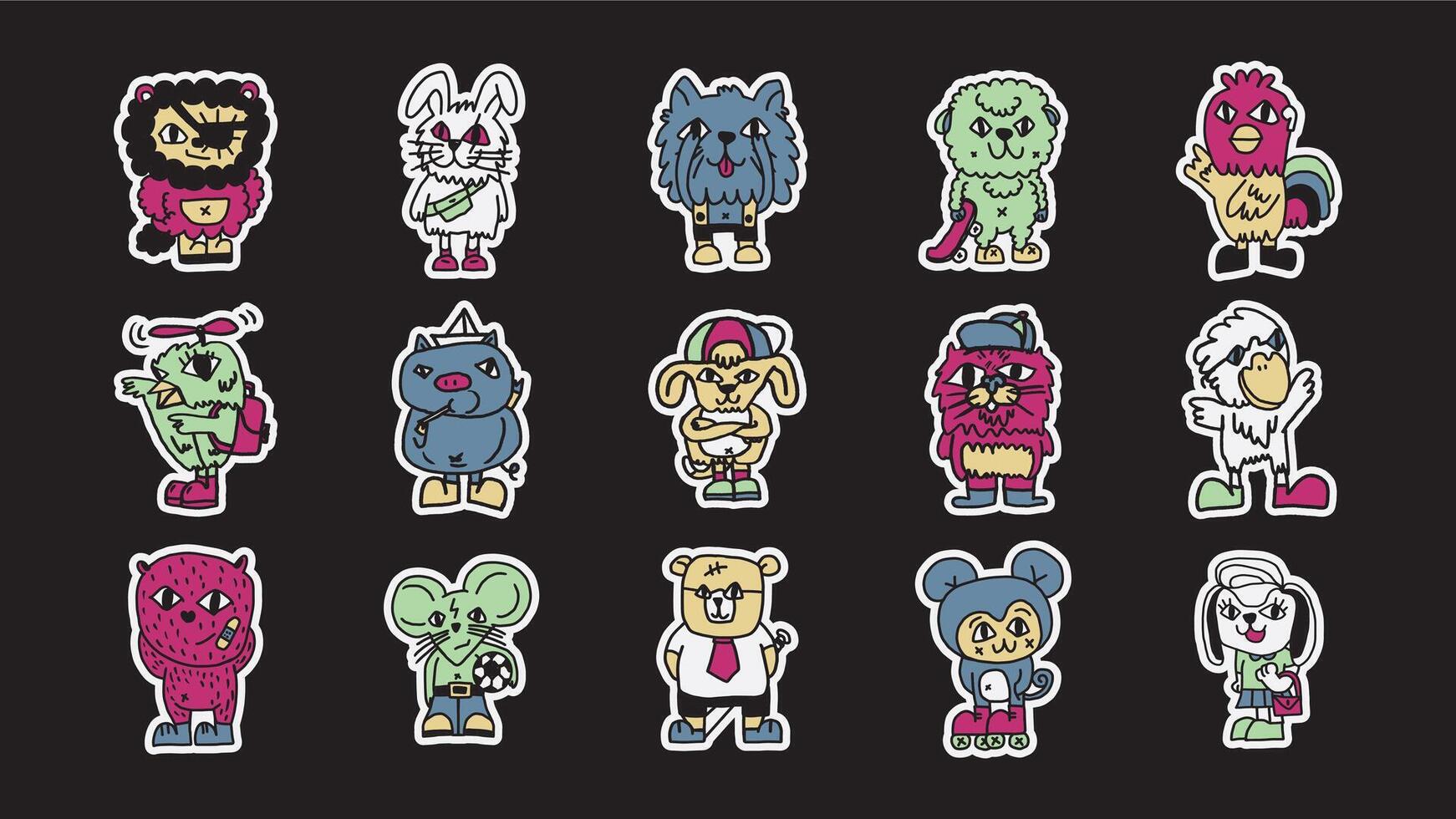 Hand drawn cute character collection vector