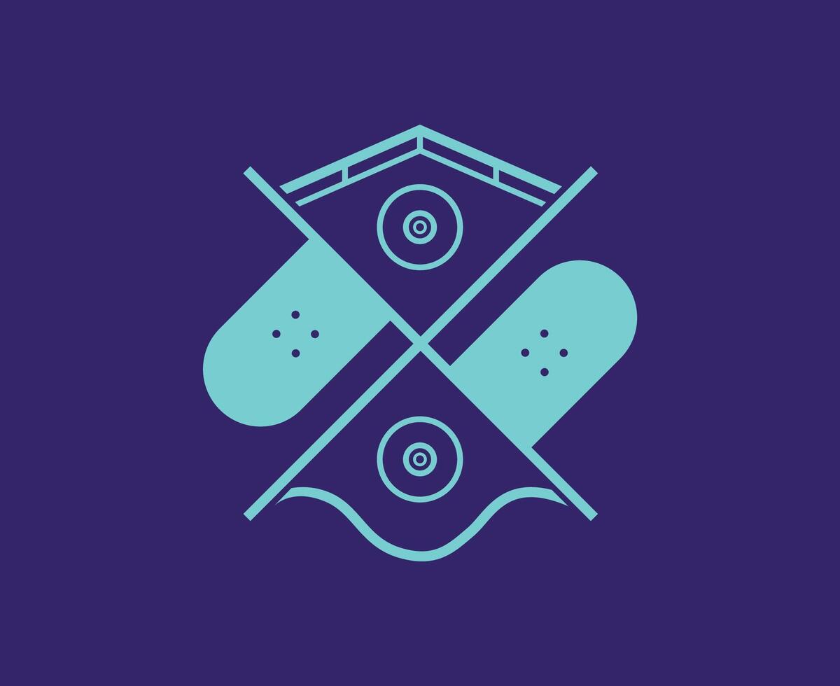 Skateboard Pictogram Olympics Games Paris 2024 Logo Cyan Symbol With Purple Background vector
