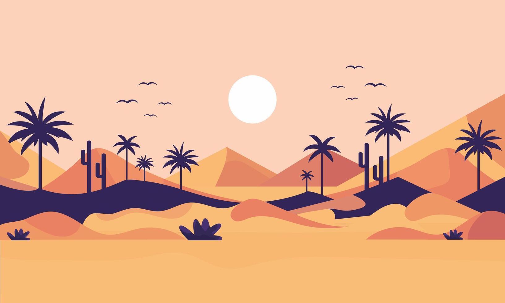 illustration of landscape. desert in pastel colours . desktop wallpaper vector