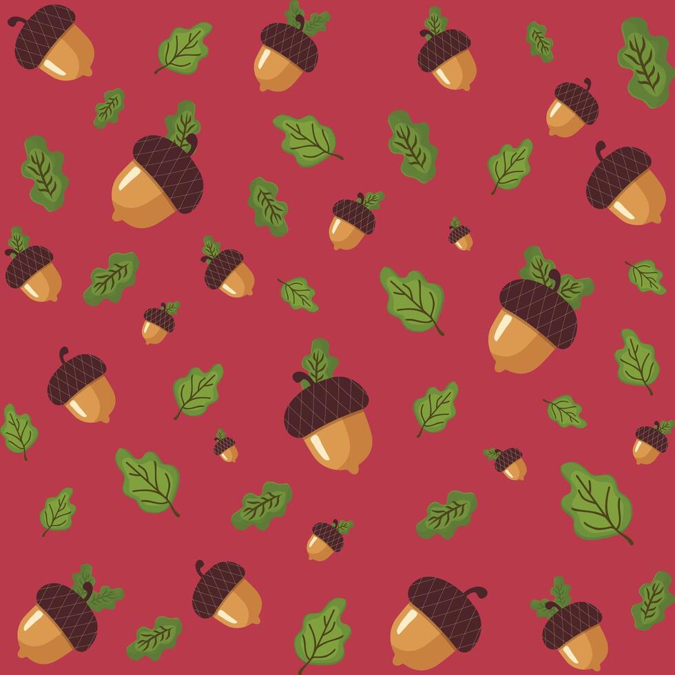 Acorns seamless minimalistic pattern on dark background.Flat design vector