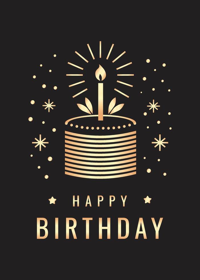 happy birthday card minimalistic gold on black background vector