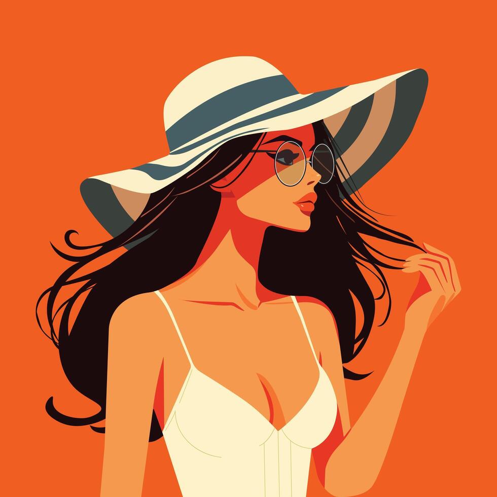 brunette girl in hat vector