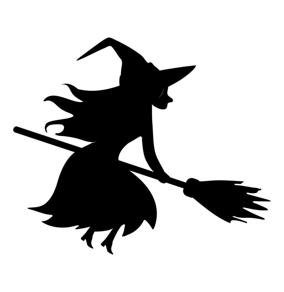 Witch silhouette. Witch on a broom. Silhouette of a witch, black witch. Witchcraft. Halloween concept vector
