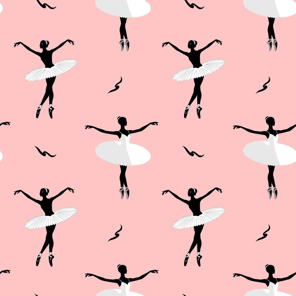 Seamless pattern with silhouettes of ballerinas on a pink background. Dance background. Ballet dancing vector