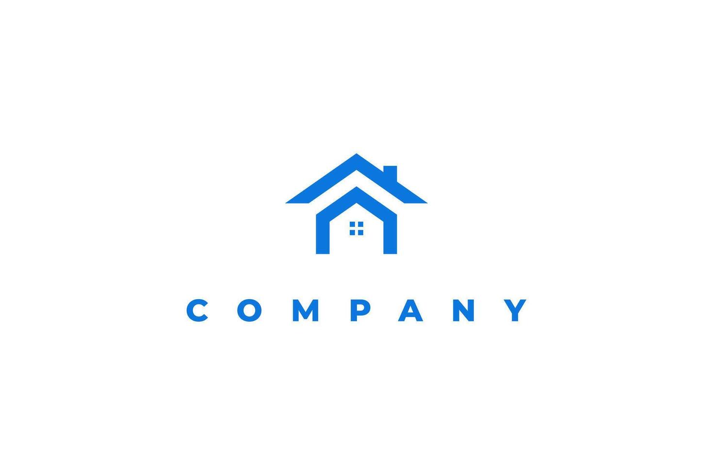blue house with chimney minimal logo vector