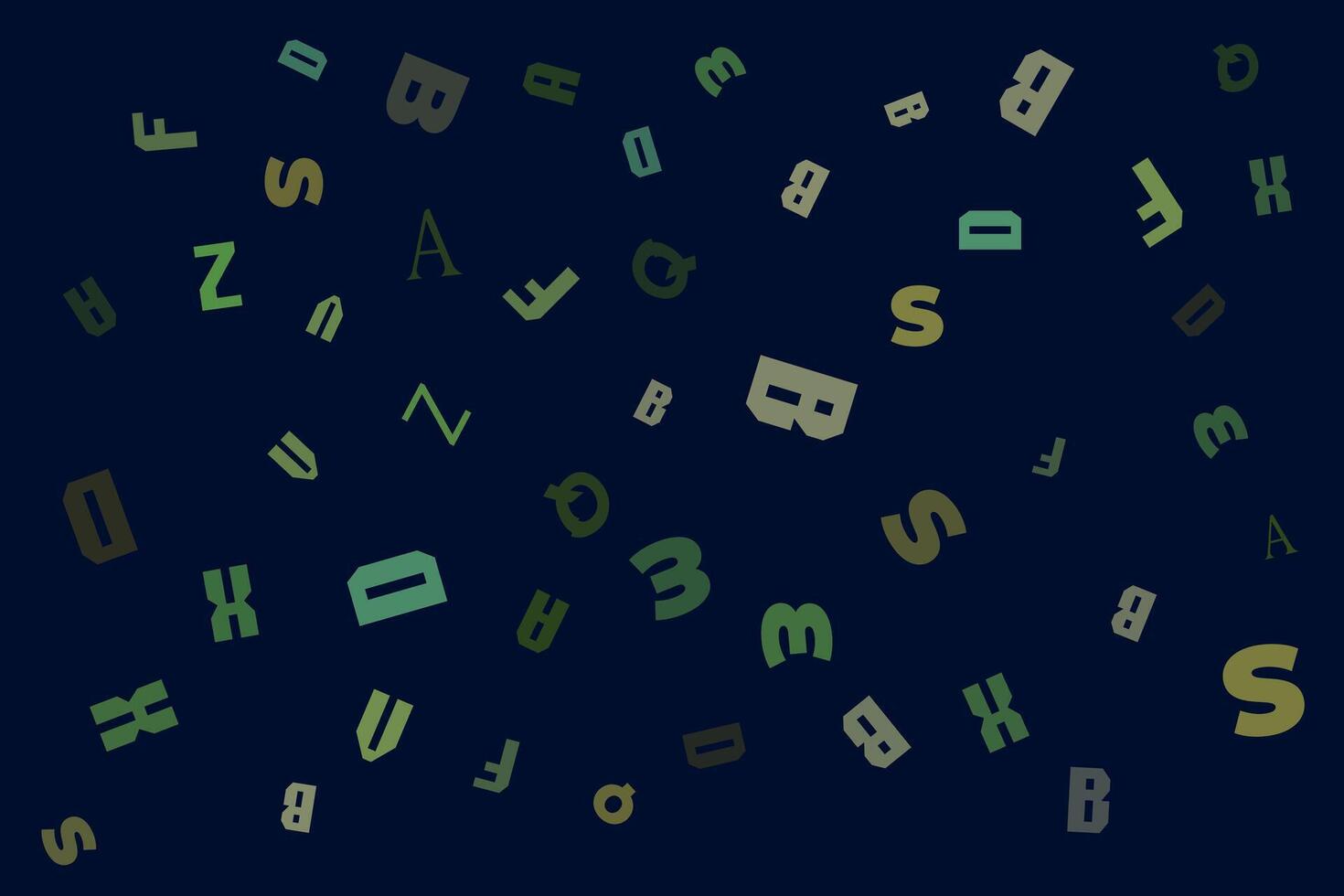 Abstract Alphabet geometric pattern letters Random layout on dark background. Gift wrapping paper. Bed sheets and interior. School and learning theme. vector