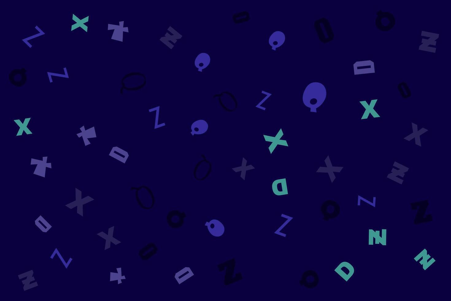 Abstract Alphabet geometric pattern letters Random layout on dark background. Gift wrapping paper. Bed sheets and interior. School and learning theme. vector