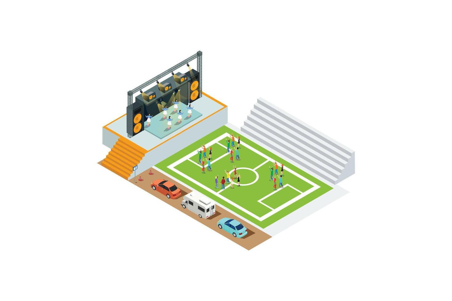 isometric illustration of a musical performance in a stadium, Suitable for Diagrams, Infographics, Book Illustrations, Game Assets and Other Graphic Related Assets vector