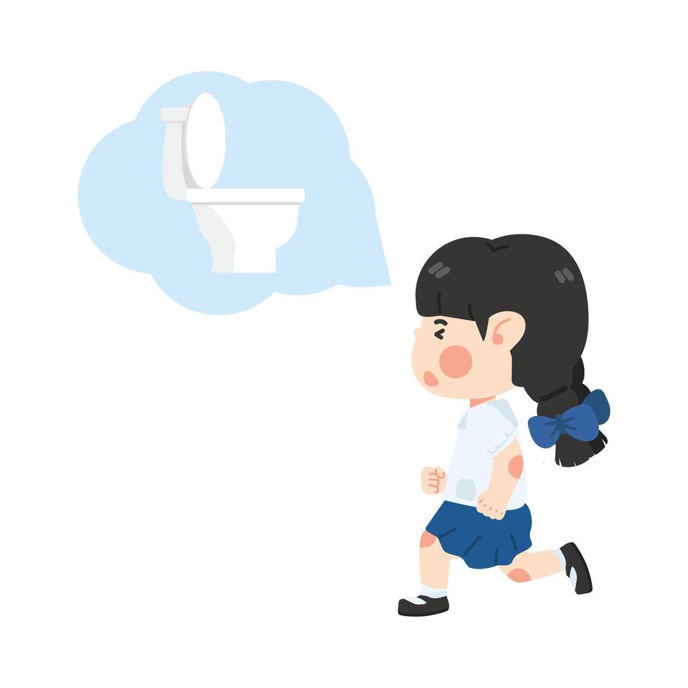 Kid girl running go to the toilet vector