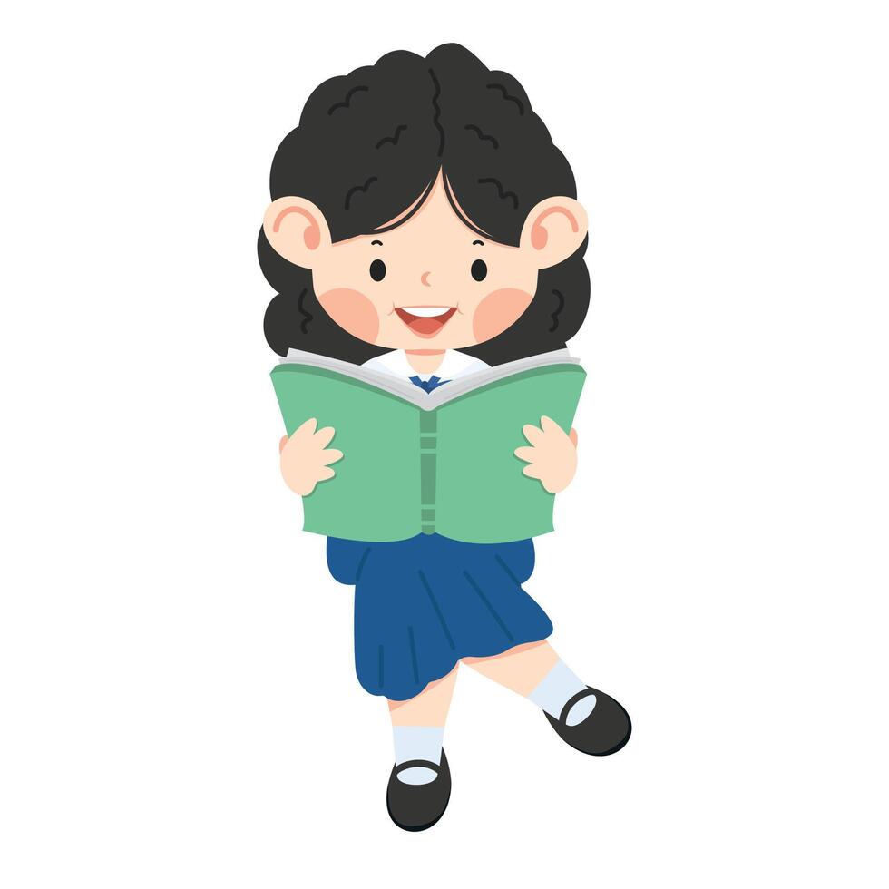 girl student is sitting and reading a book vector