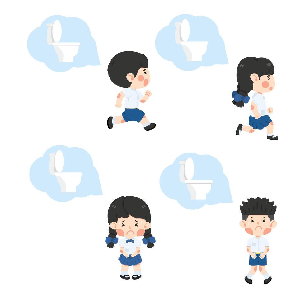 Kid Student need a pee set vector