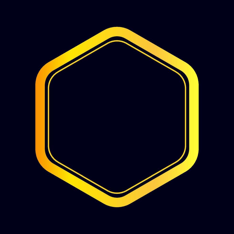 Hexagon luxury gold frame template isolated on dark blue background vector