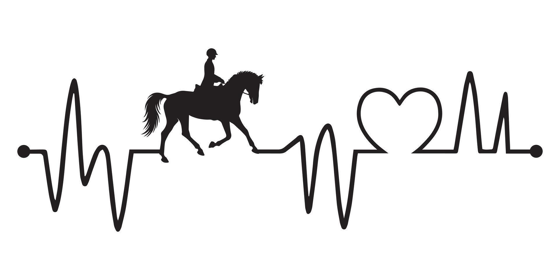 Heartbeat line with Equestrianism silhouette, Equestrianism and Heartbeat frequency with Heart Love illustration vector