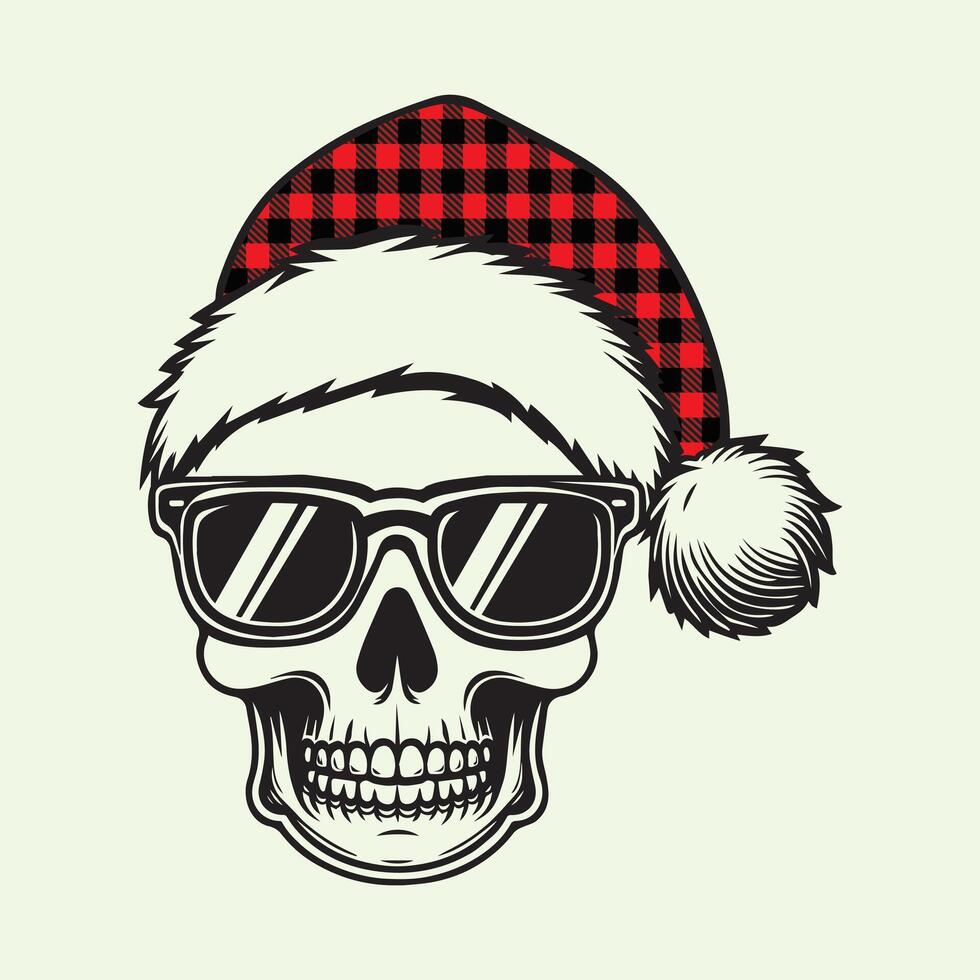 Skull Santa Hat - Skull Christmas - Santa Skull illustration vector