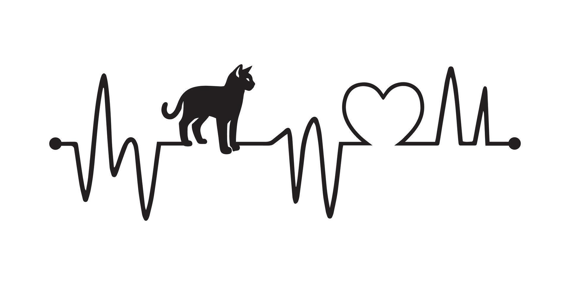 Heartbeat line with Sokoke Cat silhouette, Cat and Heartbeat frequency with Heart Love illustration vector