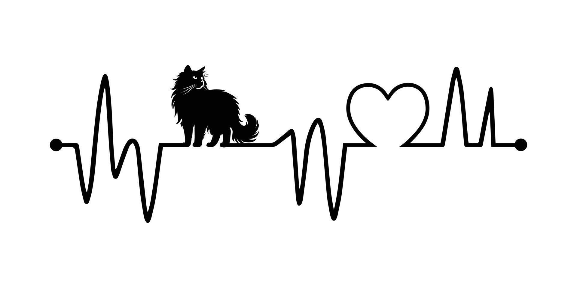 Heartbeat line with Burmese Cat silhouette, Cat and Heartbeat frequency with Heart Love illustration vector