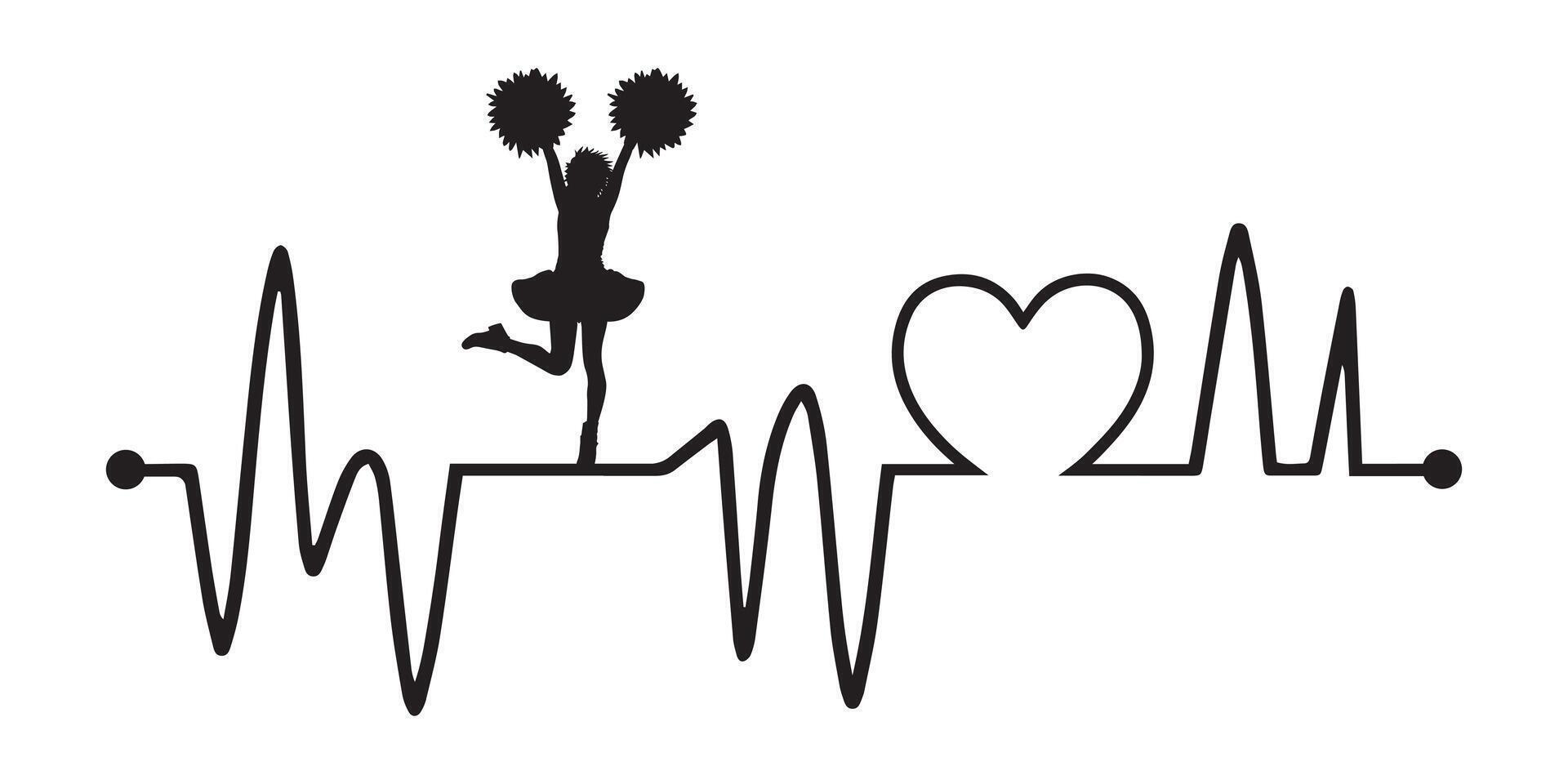 Heartbeat line with Cheerleading silhouette, Cheerleading and Heartbeat frequency with Heart Love illustration vector
