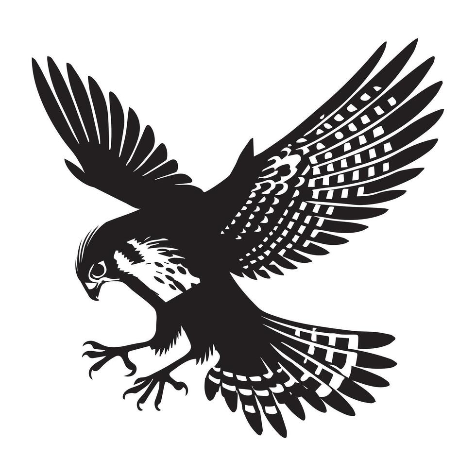 Eurasian kestrel - kestrel Bird silhouette - kestrel Hovering illustration in black and white vector