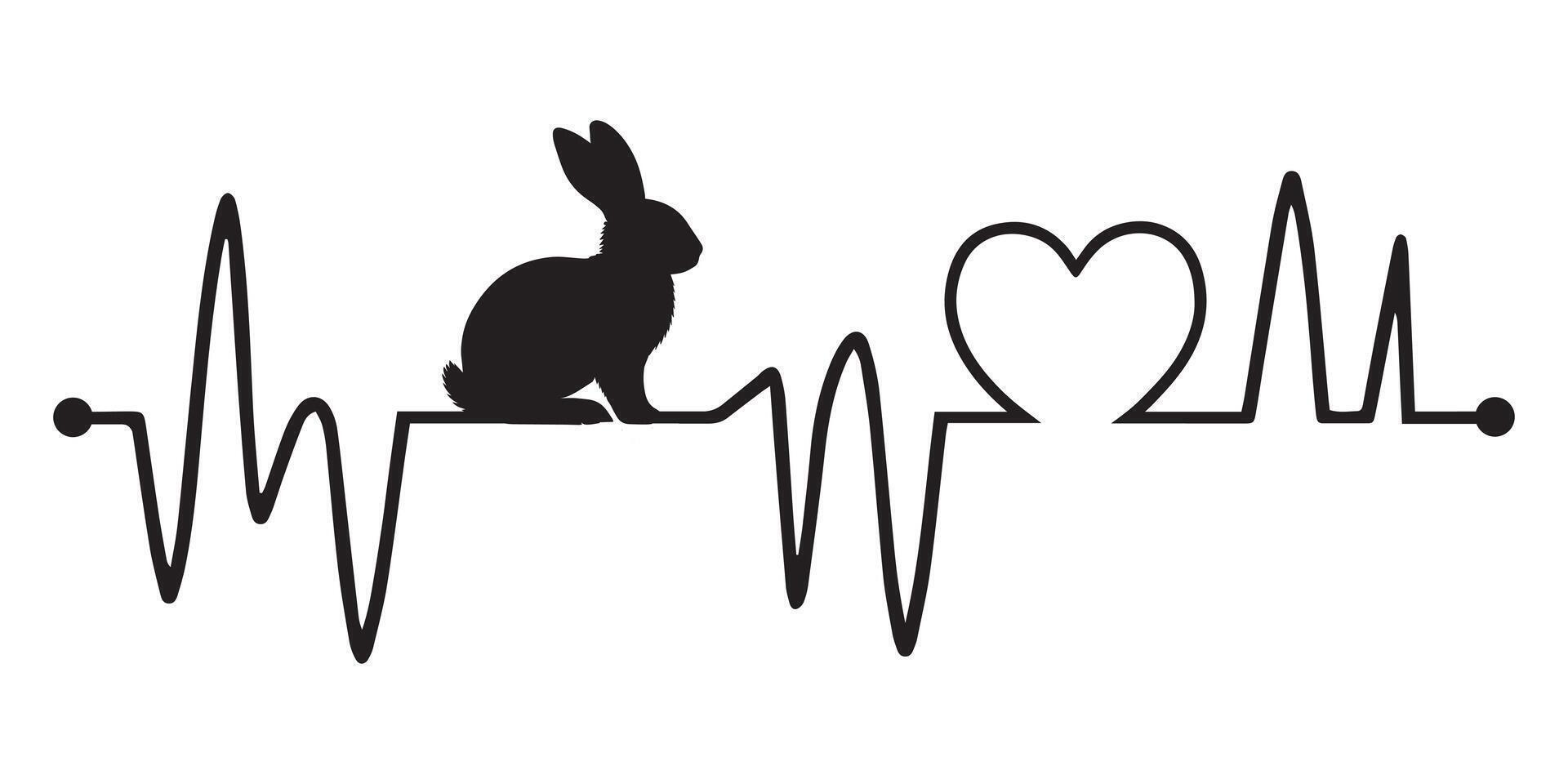 Heartbeat line with Rabbit silhouette, Rabbit and Heartbeat frequency with Heart Love illustration vector