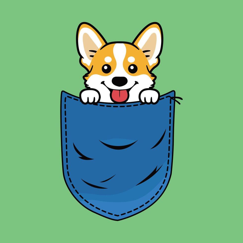 Cute Corgi Dog in Pocket Clipart - dog in jeans pocket - Dog peeking face isolated illustration vector
