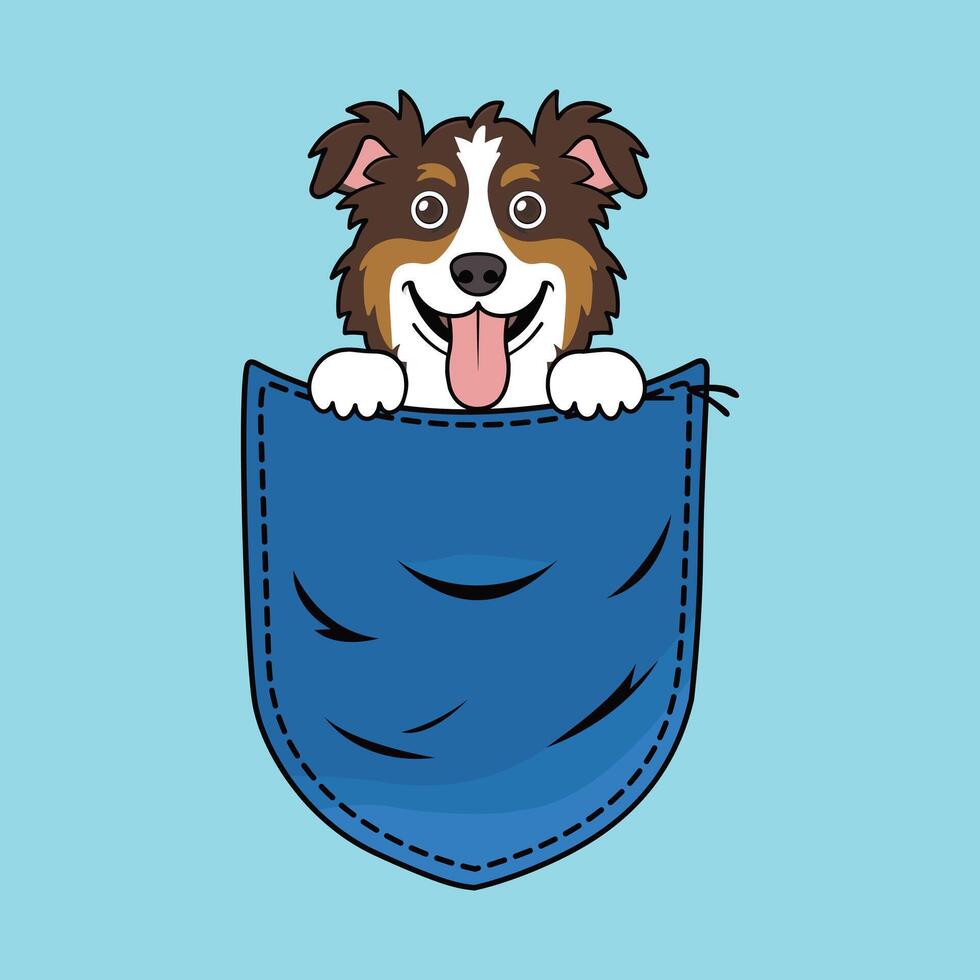 Cute Border Collie Dog in Pocket Clipart - dog in jeans pocket - Dog peeking face isolated illustration vector