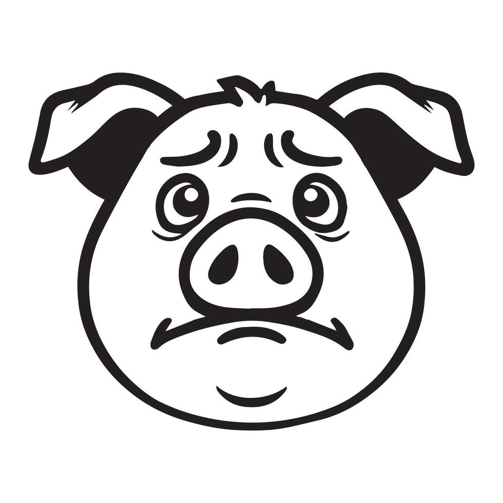 Pig Face Clipart, Swine silhouette, Hog Outline Logo, Domestic pig illustration in black and white vector