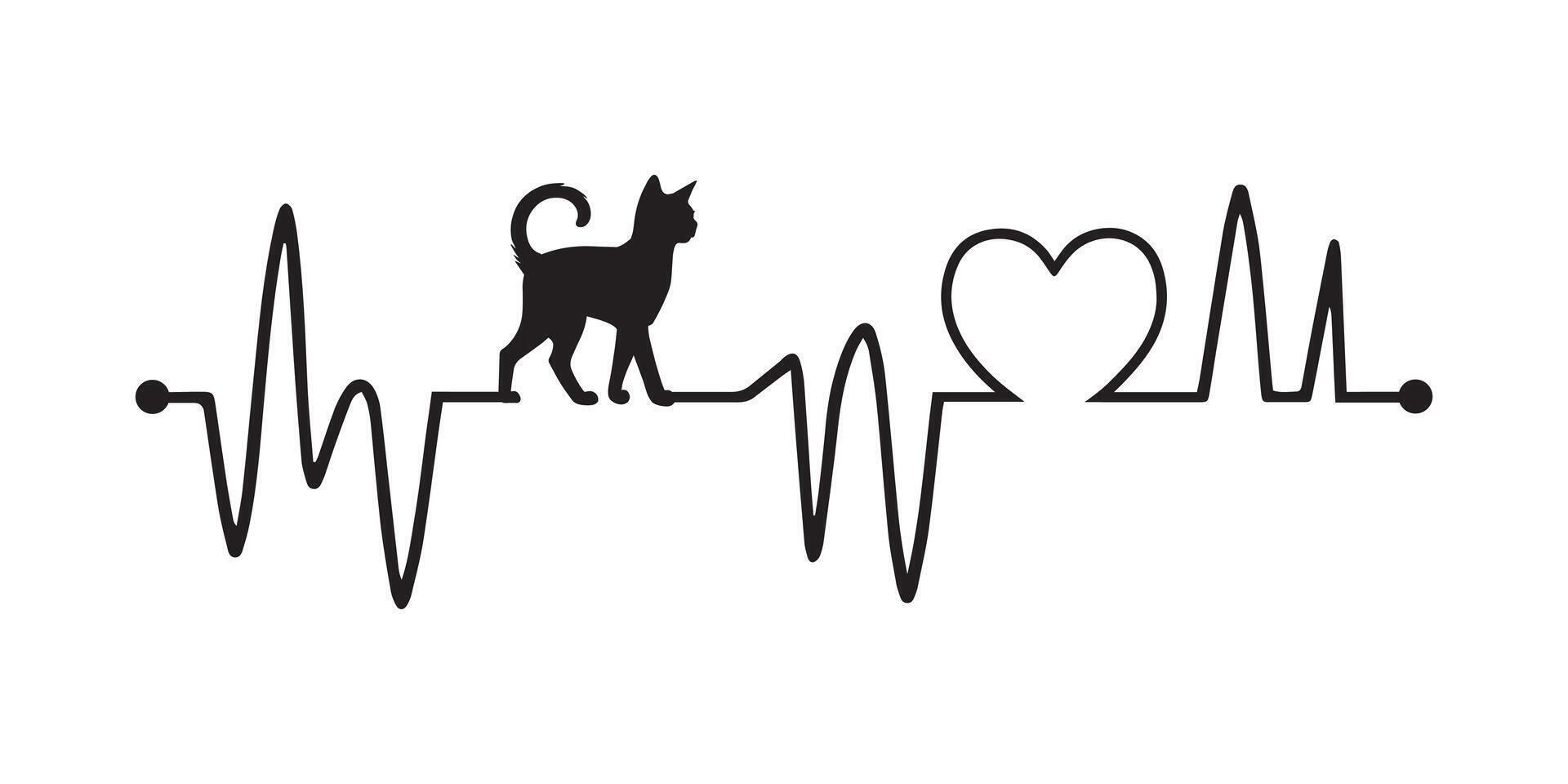Heartbeat line with Tonkinese Cat silhouette, Cat and Heartbeat frequency with Heart Love illustration vector