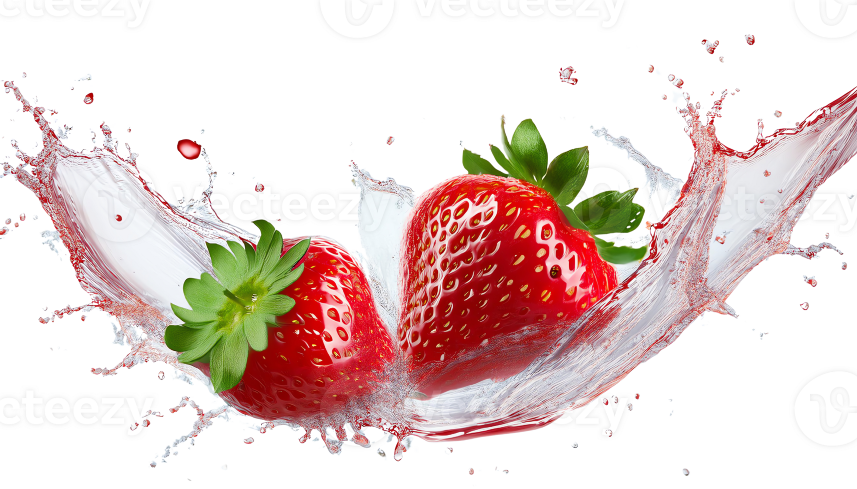 Fresh strawberries splashing in water, showcasing vibrant red color and juicy texture. Perfect for healthy eating and summer refreshment concepts. png