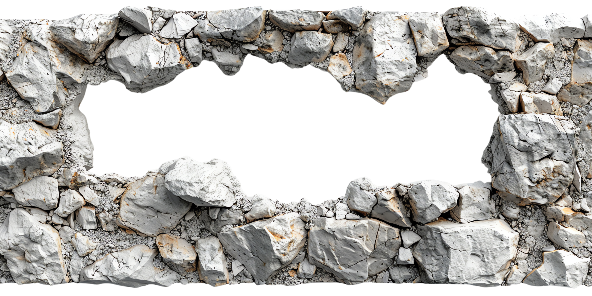 A large hole broken through a concrete wall, creating a rough and rugged texture with an irregular shape and sharp edges. png