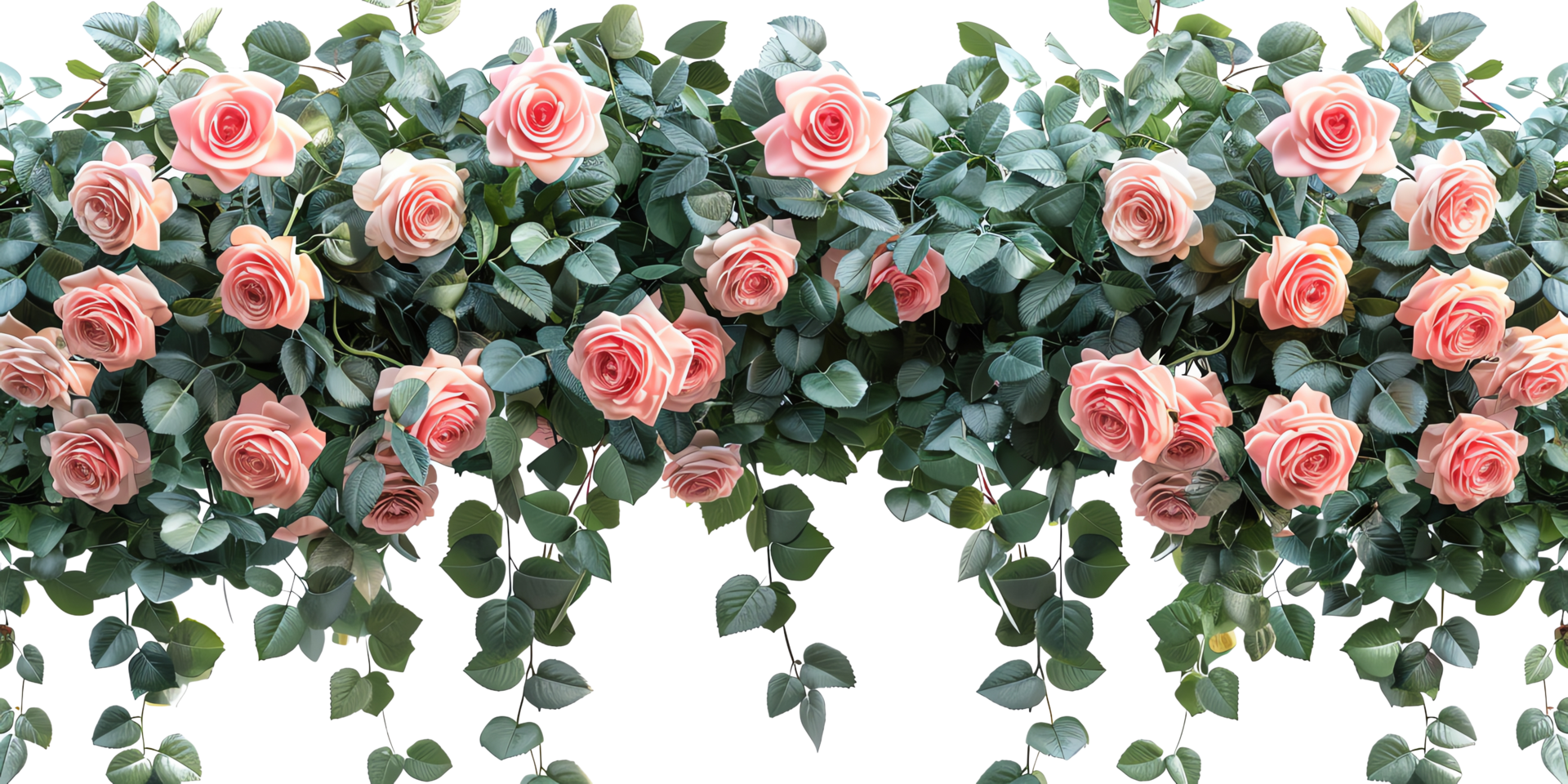 Beautiful pink roses with green leaves in an elegant floral arrangement, perfect for weddings, decorations, and romantic settings. png