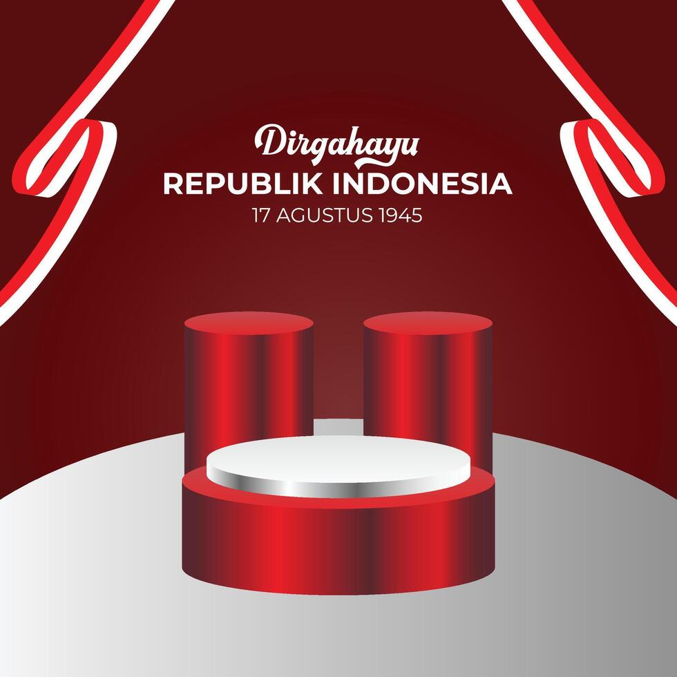 79th Indonesia Independence Day banner with red and white waving ribbon vector