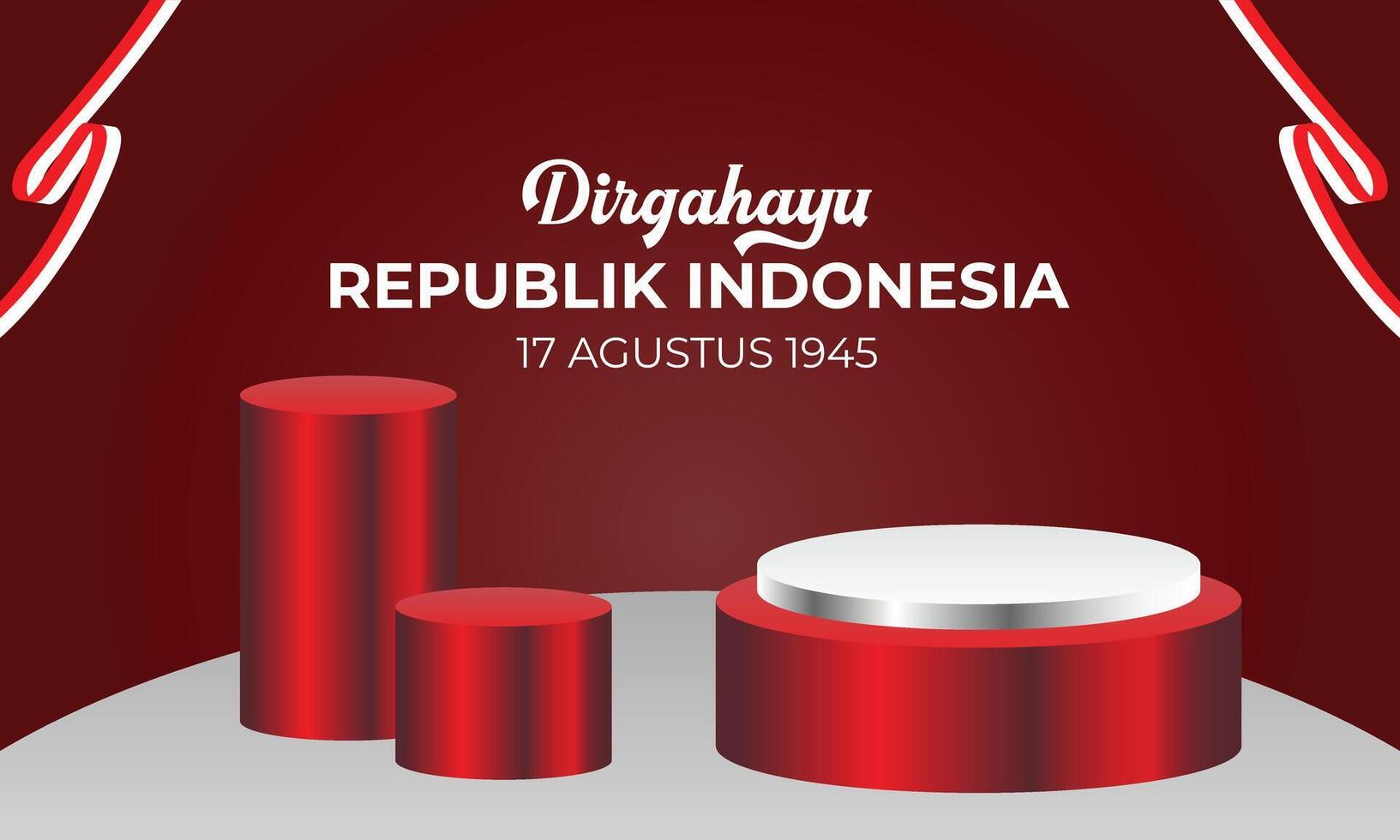 79th Indonesia Independence Day banner with red and white waving ribbon vector