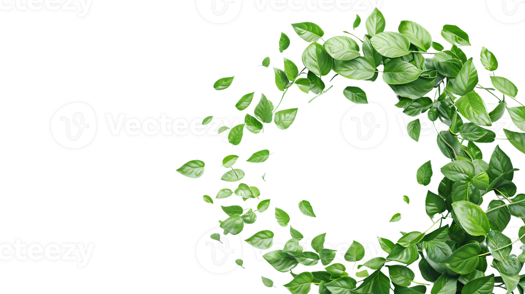 A circular arrangement of green leaves on a transparent background, perfect for eco-friendly and nature-themed designs and projects. png