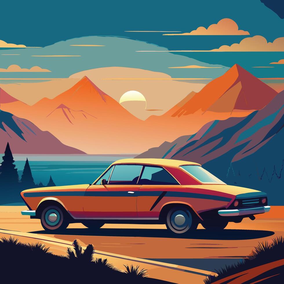 car in nature vector