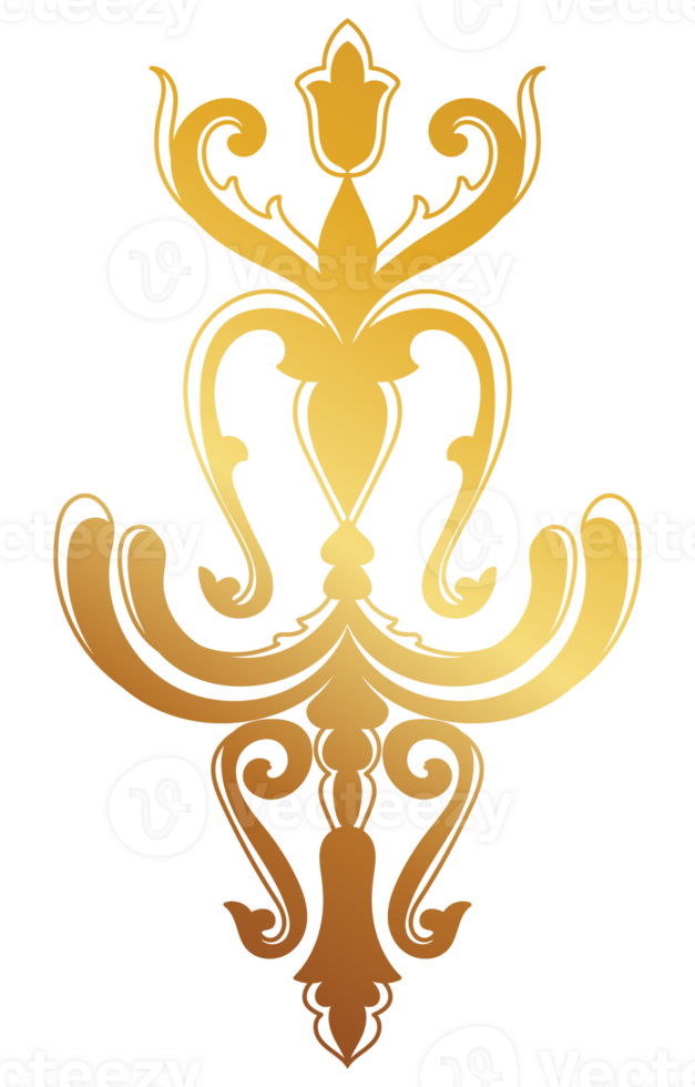 Golden damask. Elegant abstract element on white background. png