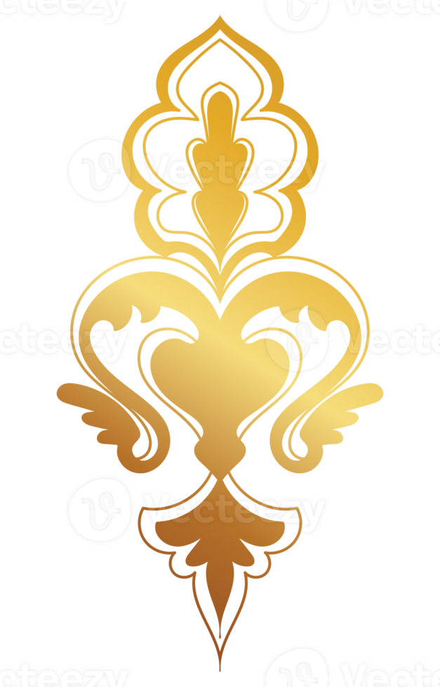 Golden damask. Elegant abstract element on white background. png