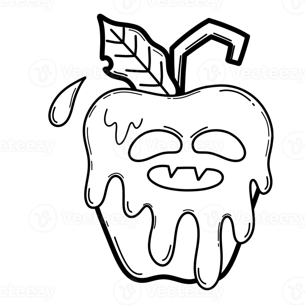 Evil poison apple doodle line coloring illustration png